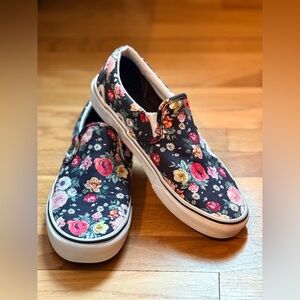 Vans Garden Floral Slip-On Canvas Sneakers - Black with Multicolor Roses